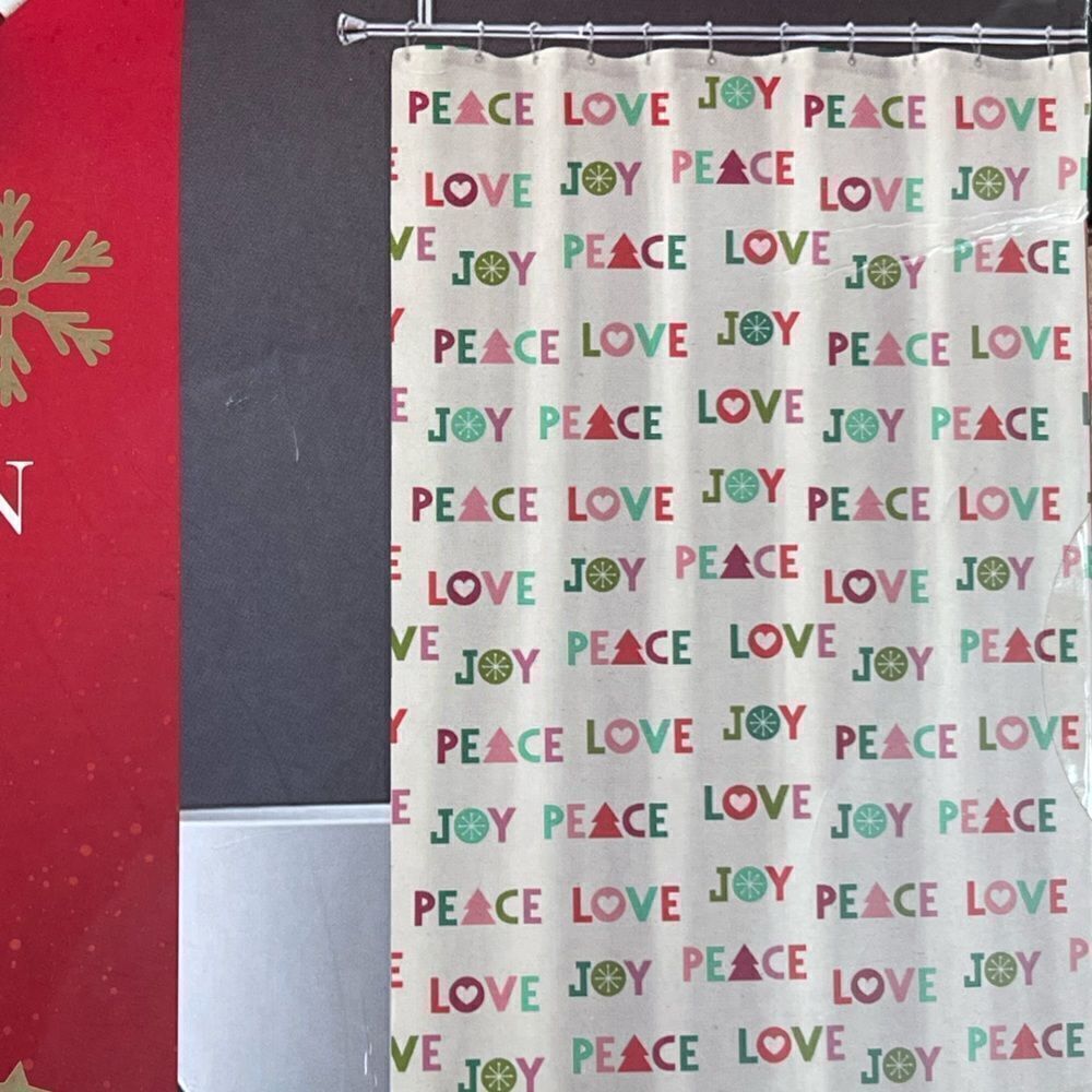 Joy Peace Love Holiday Shower Curtain 72” x 72” NWT